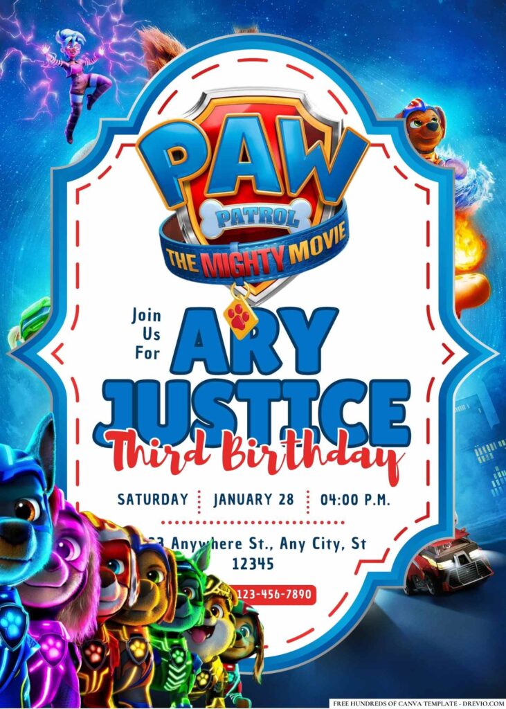 FREE Editable PAW Patrol: The Mighty Movie Birthday Invitation