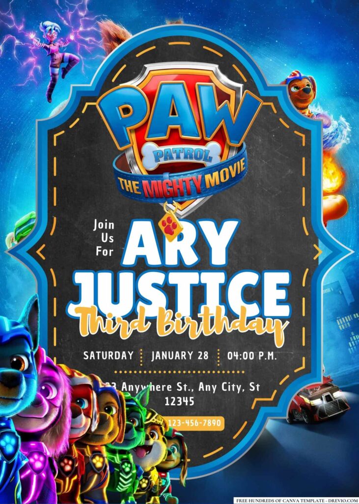 FREE Editable PAW Patrol: The Mighty Movie Birthday Invitation
