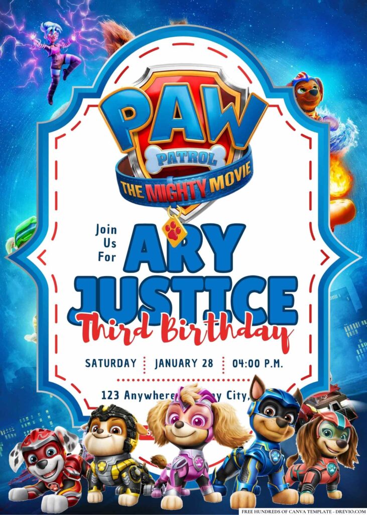 FREE Editable PAW Patrol: The Mighty Movie Birthday Invitation