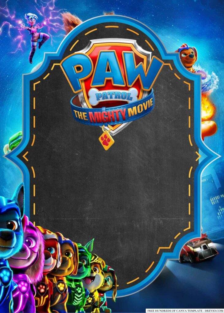 FREE PAW Patrol The Mighty Movie Birthday Canva Templates 8