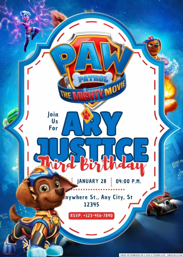 FREE Editable PAW Patrol: The Mighty Movie Birthday Invitation