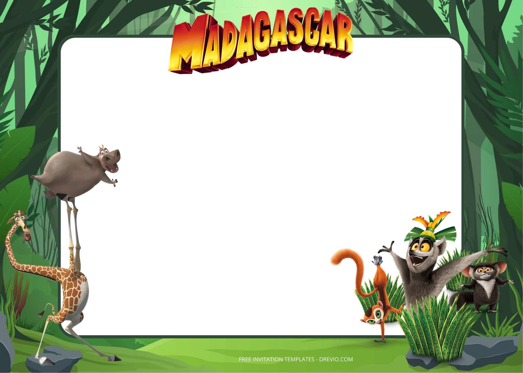 FREE Party In The Madagascar Birthday Invitation Templates