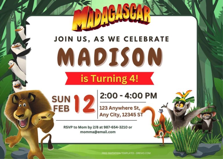 FREE Party In The Madagascar Birthday Invitation Templates