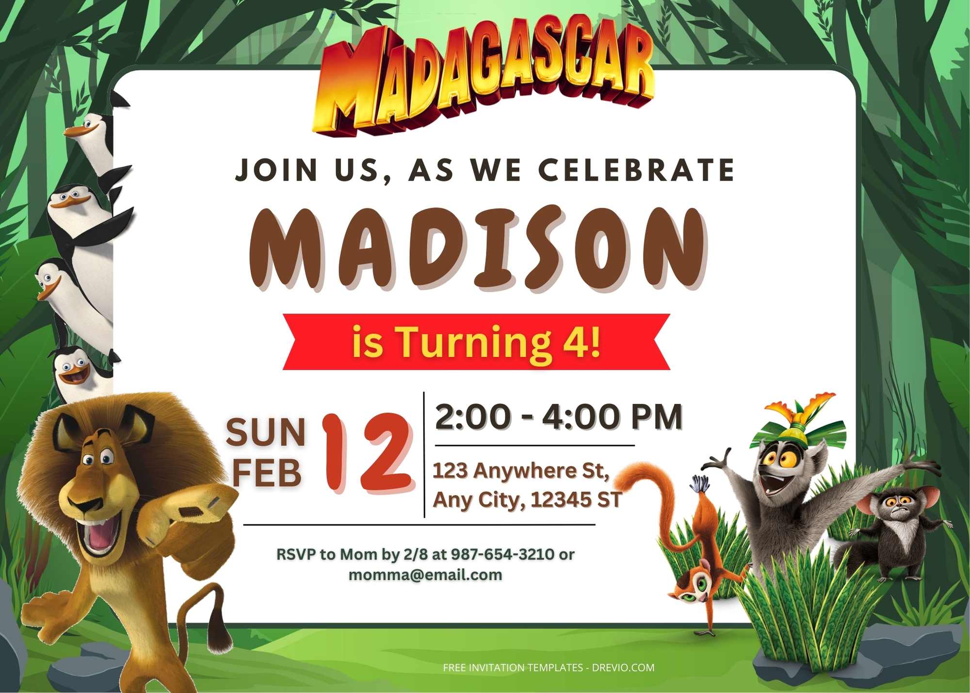 FREE Party In The Madagascar Birthday Invitation Templates One