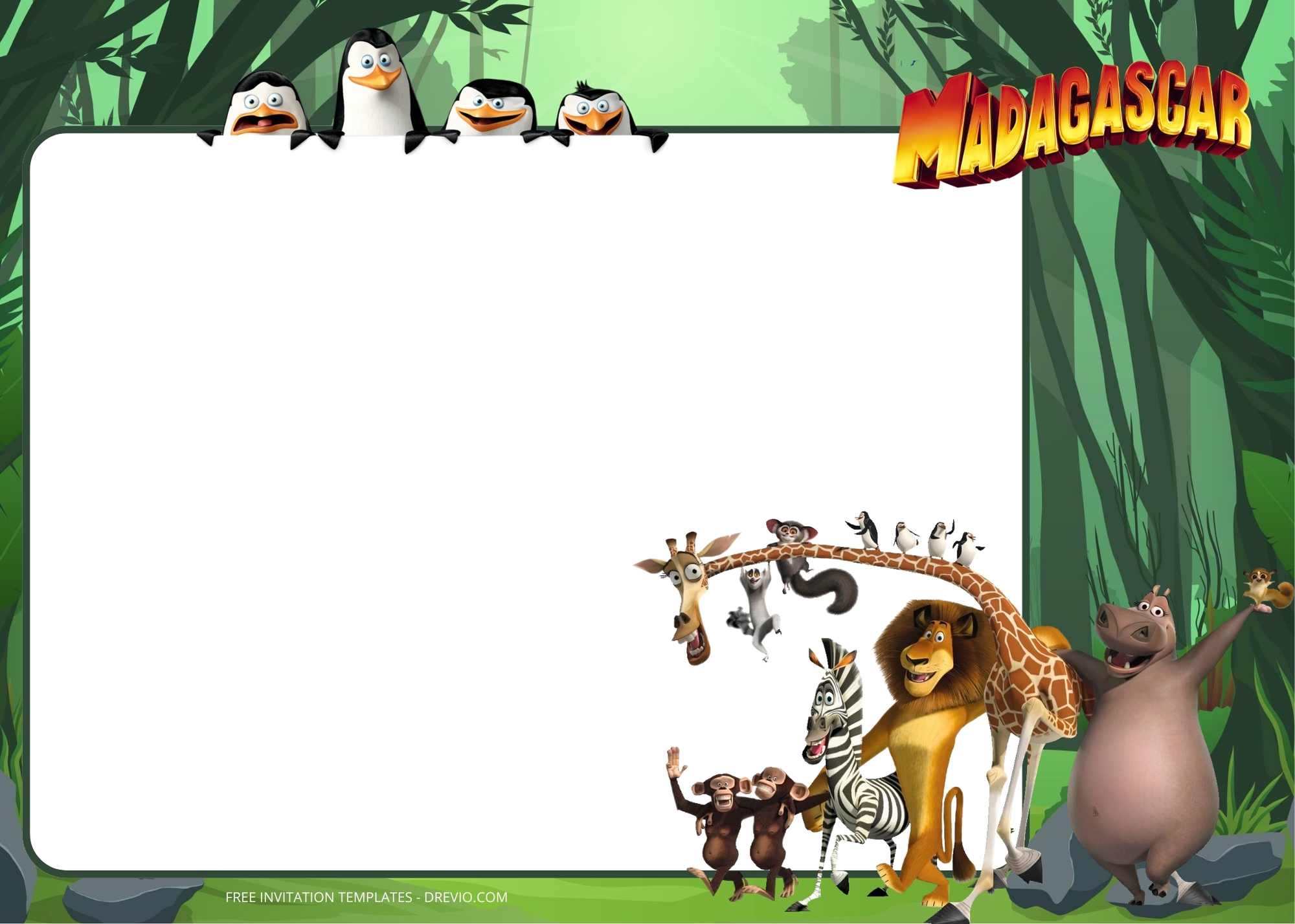 FREE Party In The Madagascar Birthday Invitation Templates
