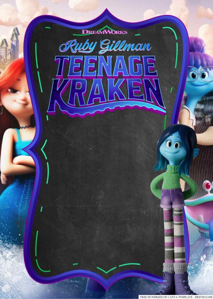 FREE Ruby Gillman Teenage Kraken Birthday Canva Templates 12