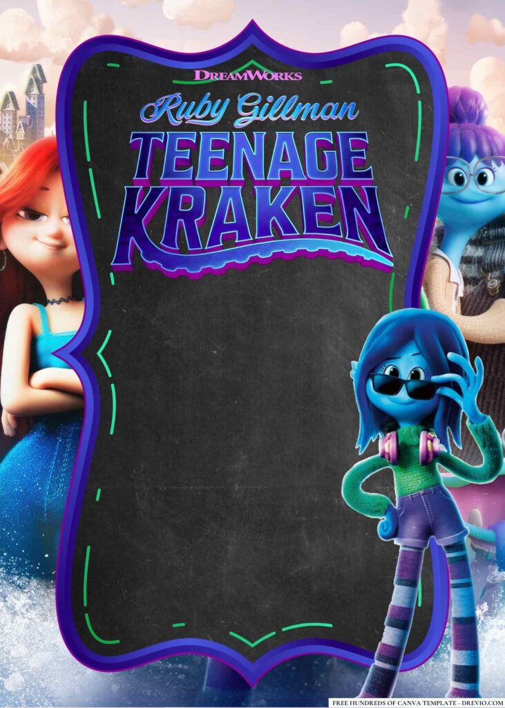 FREE Ruby Gillman Teenage Kraken Birthday Canva Templates 4