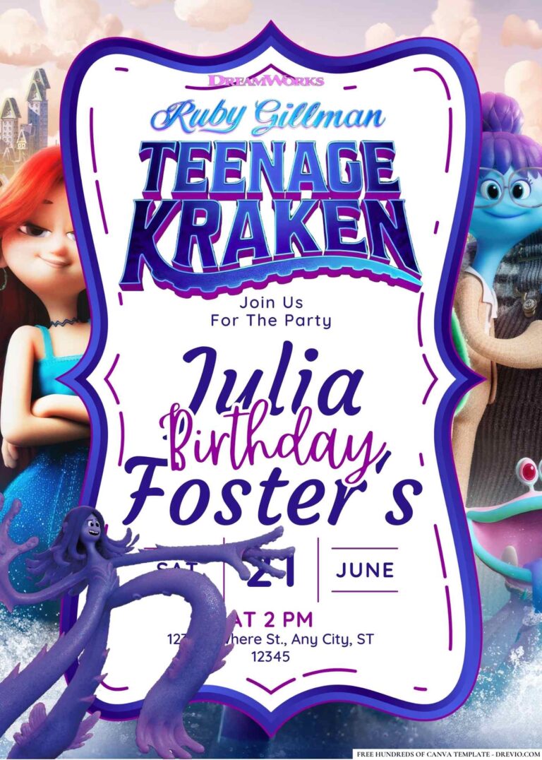 FREE Editable Ruby Gillman Teenage Kraken Birthday Invitation