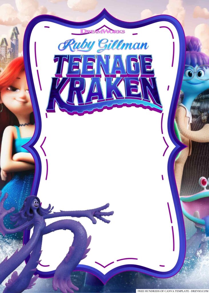 FREE Ruby Gillman Teenage Kraken Birthday Canva Templates 6