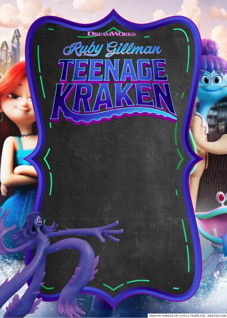 FREE Ruby Gillman Teenage Kraken Birthday Canva Templates 8