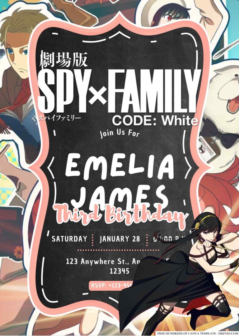 FREE Editable Spy x Family Code: White Birthday Invitation
