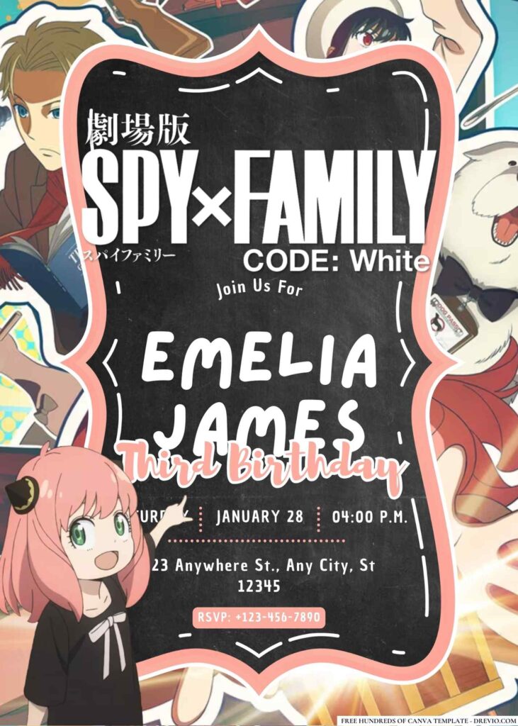 FREE Editable Spy x Family Code: White Birthday Invitation
