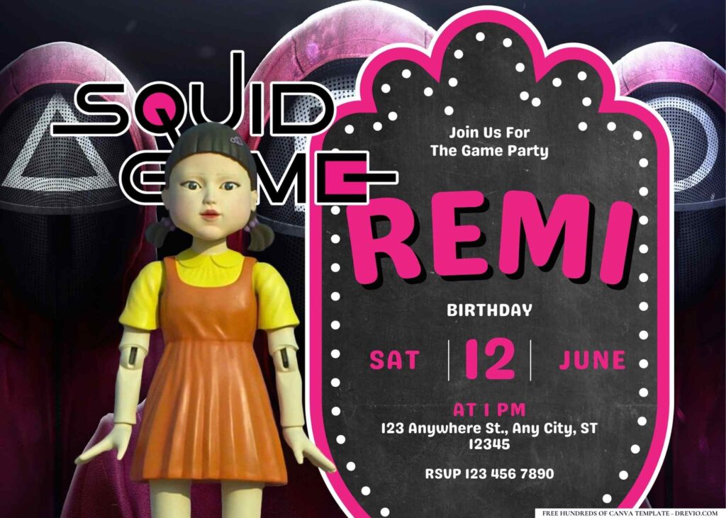 FREE Editable Squid Game Birthday Invitation