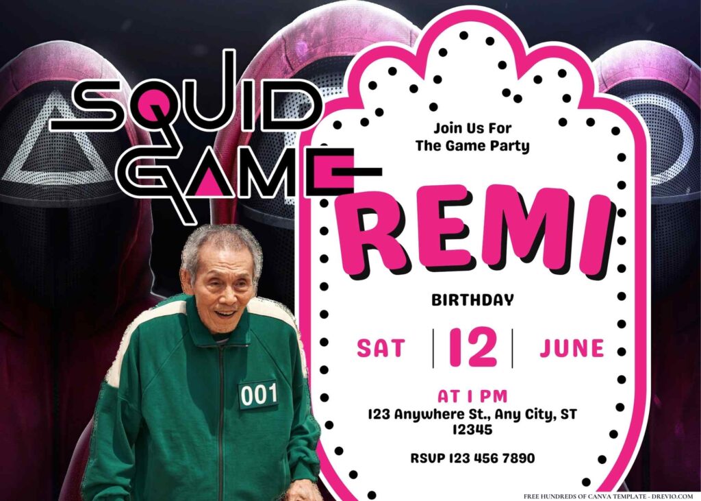 FREE Editable Squid Game Birthday Invitation