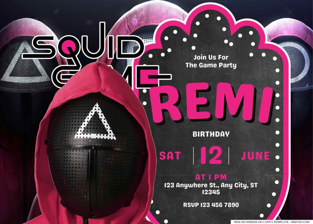 FREE Editable Squid Game Birthday Invitation