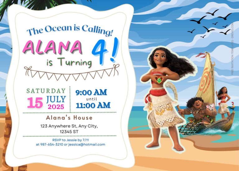 FREE Summer With Moana Birthday Invitation Templates