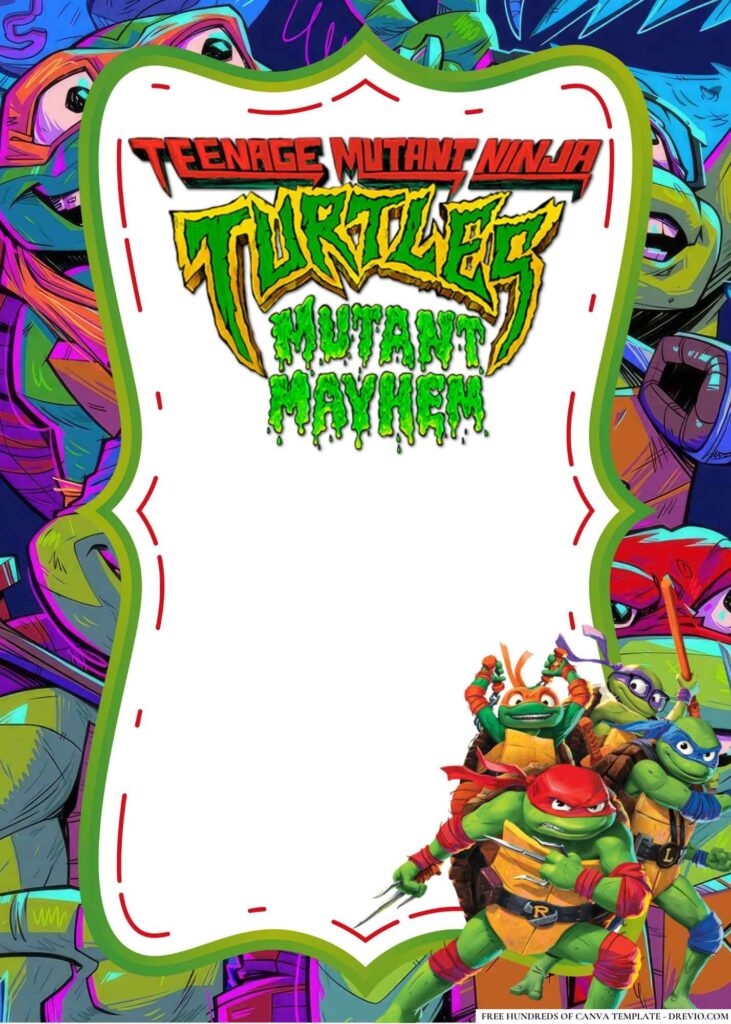 FREE Teenage Mutant Ninja Turtles Mutant Mayhem Birthday Canva Templates 10