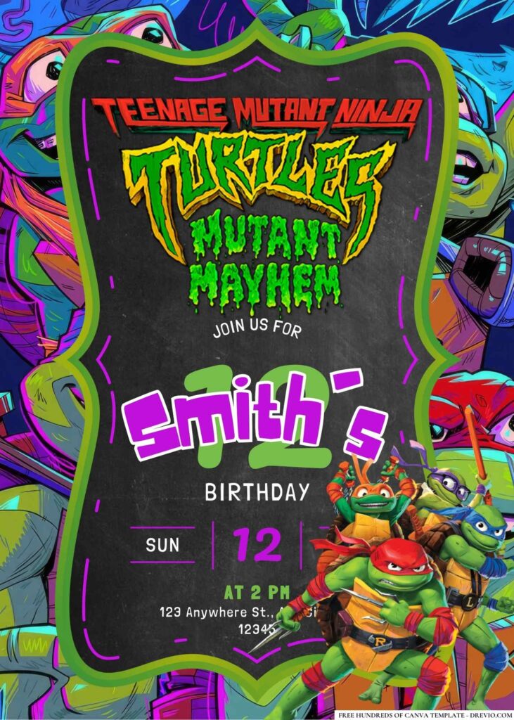 FREE Editable Teenage Mutant Ninja Turtles Birthday Invitation 