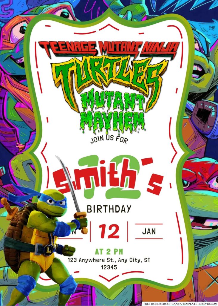 FREE Editable Teenage Mutant Ninja Turtles Birthday Invitation 