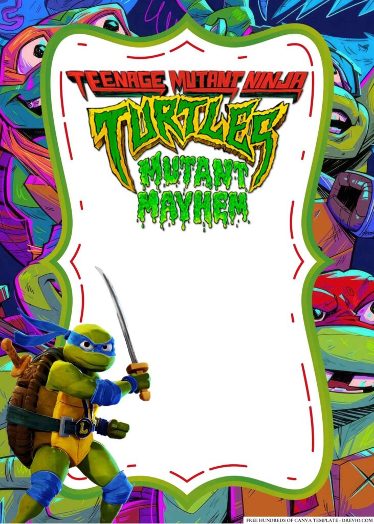 FREE Teenage Mutant Ninja Turtles Mutant Mayhem Birthday Canva Templates 14