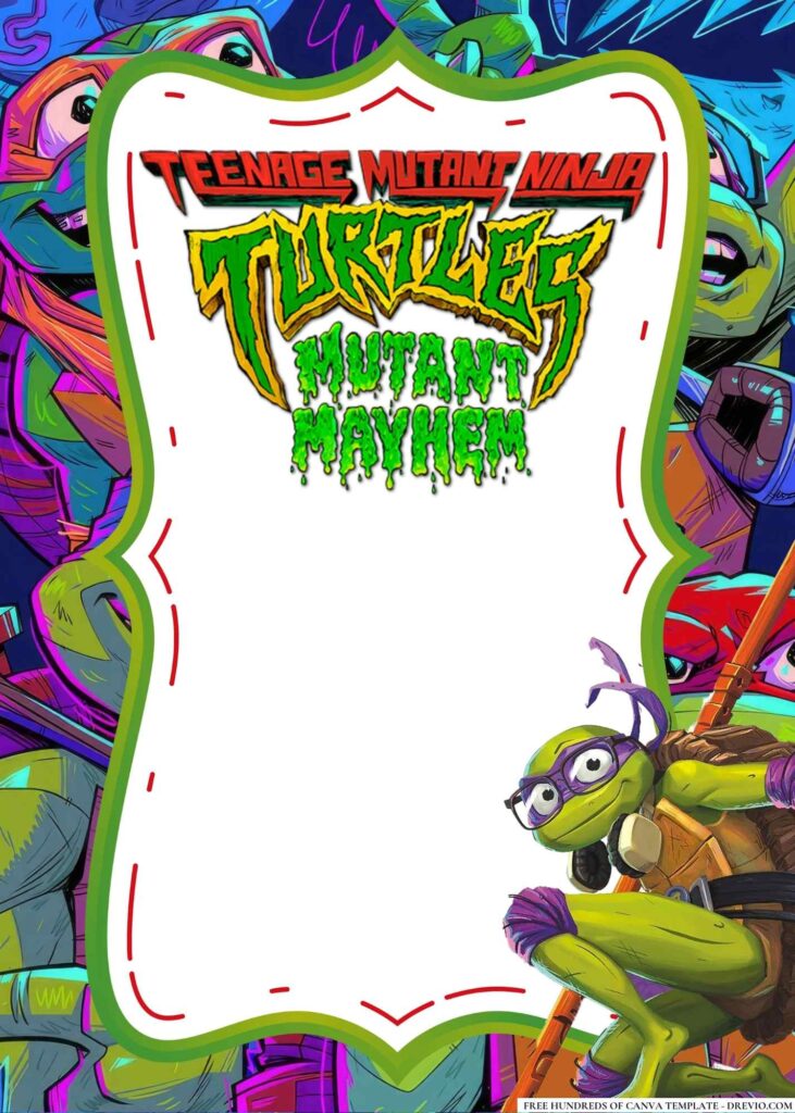 FREE Teenage Mutant Ninja Turtles Mutant Mayhem Birthday Canva Templates 2