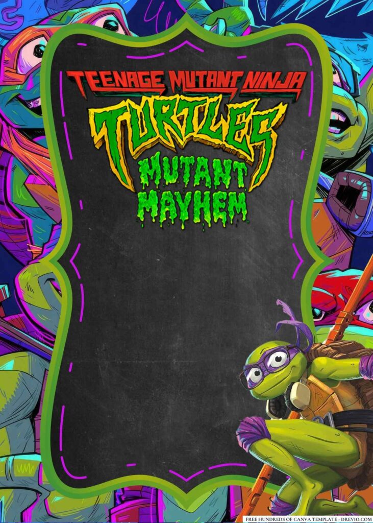 FREE Teenage Mutant Ninja Turtles Mutant Mayhem Birthday Canva Templates 4