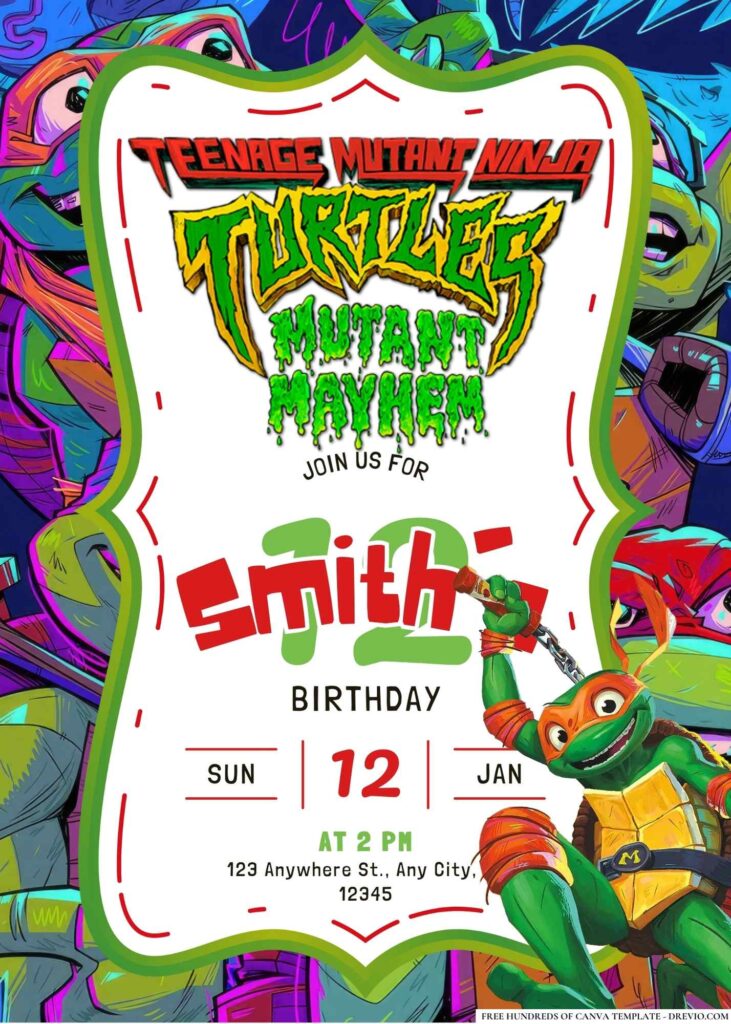 FREE Editable Teenage Mutant Ninja Turtles Birthday Invitation 