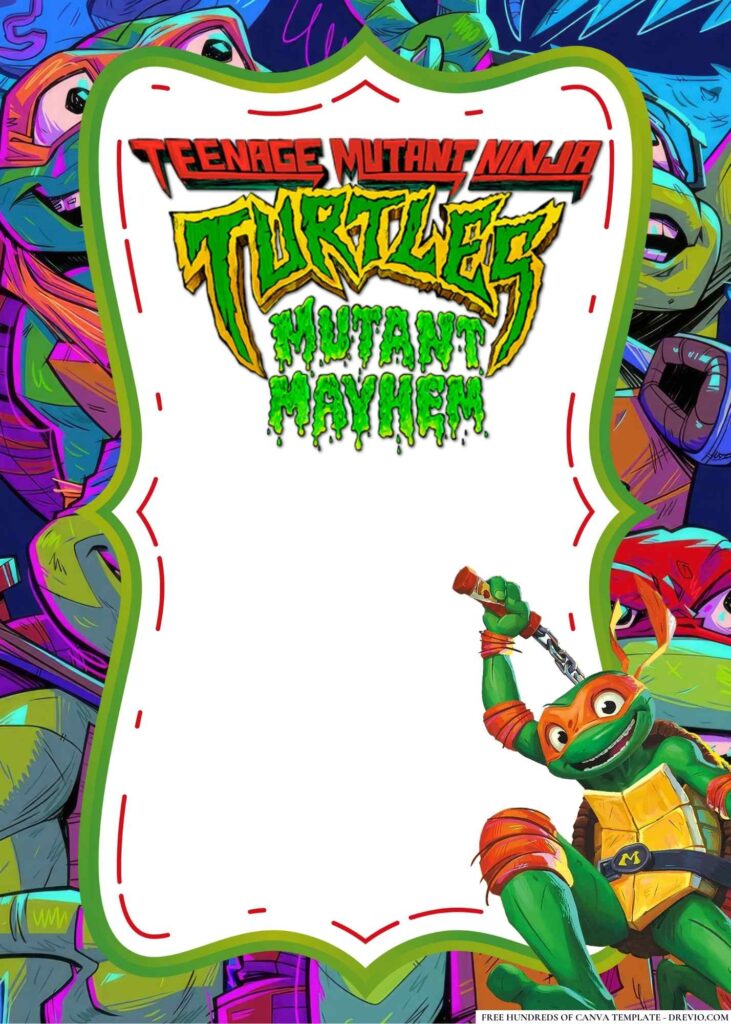 FREE Teenage Mutant Ninja Turtles Mutant Mayhem Birthday Canva Templates 6