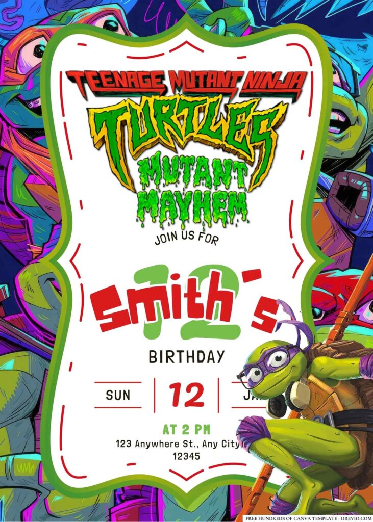 FREE Editable Teenage Mutant Ninja Turtles Birthday Invitation 