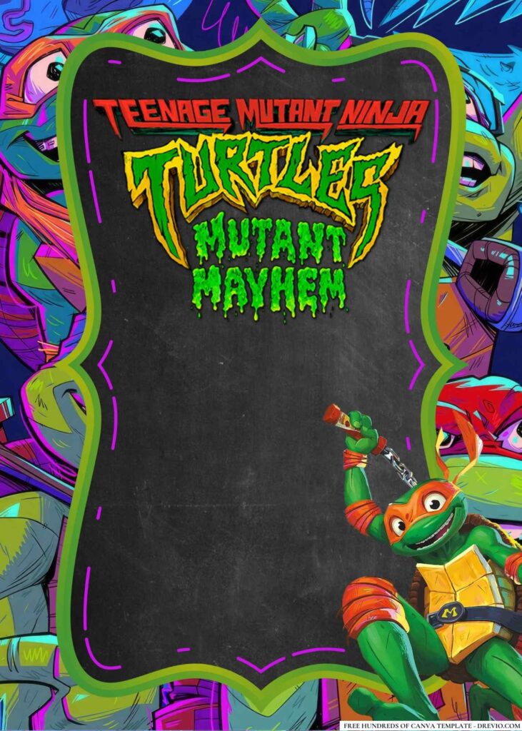 FREE Teenage Mutant Ninja Turtles Mutant Mayhem Birthday Canva Templates 8