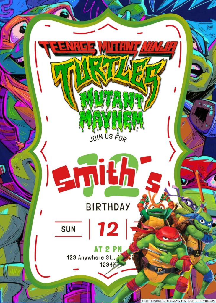 FREE Editable Teenage Mutant Ninja Turtles Birthday Invitation 