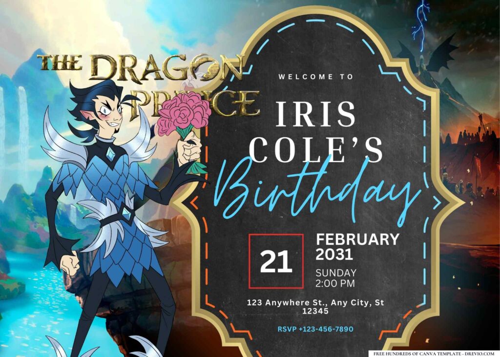 FREE Editable The Dragon Prince Birthday Invitations