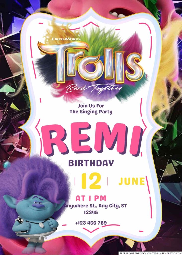 FREE Editable Trolls Band Together Birthday Invitations