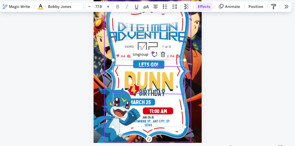 how to edit digimon birthday invitations 3