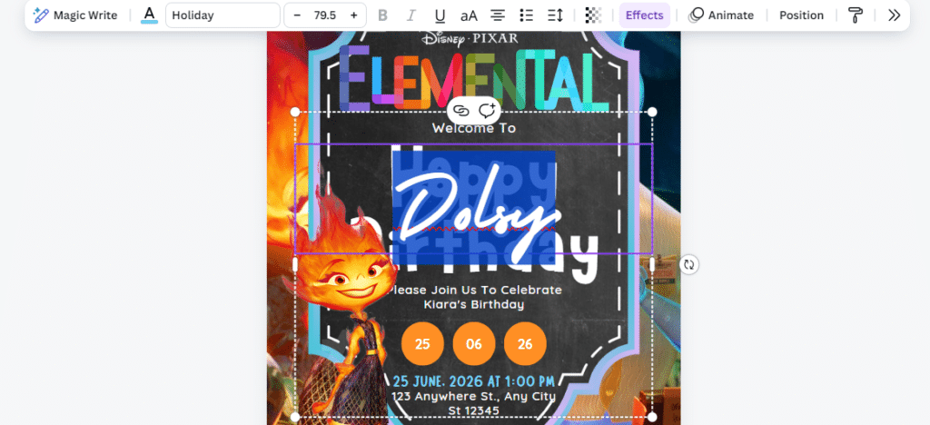 how to edit elemental birthday invitation