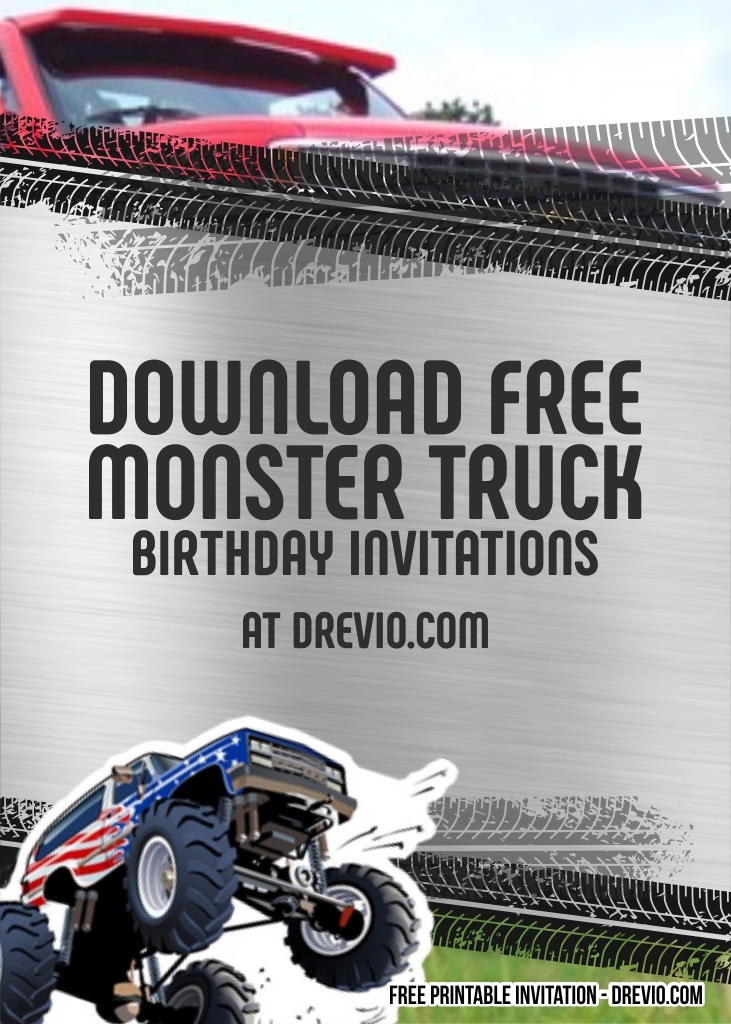 FREE Editable Monster Truck Birthday Invitations
