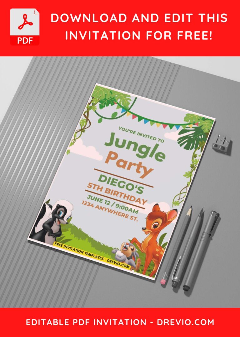 (Easily Edit PDF Invitation) Jungle Party Bambi Birthday Invitation