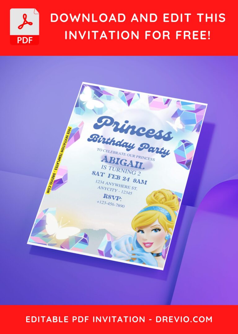 (Easily Edit PDF Invitation) Disney Cinderella Birthday Invitation Templates G