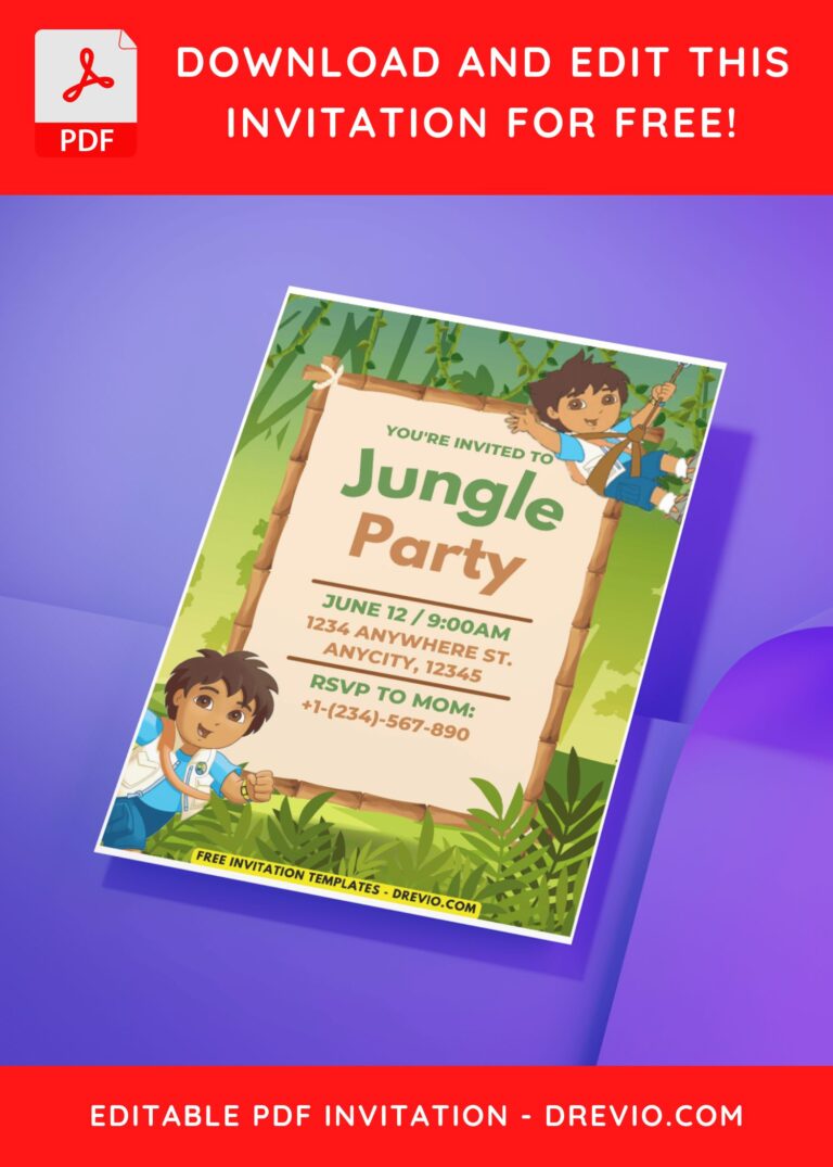 (Easily Edit PDF Invitation) Go Diego Go Jungle Party Invitation