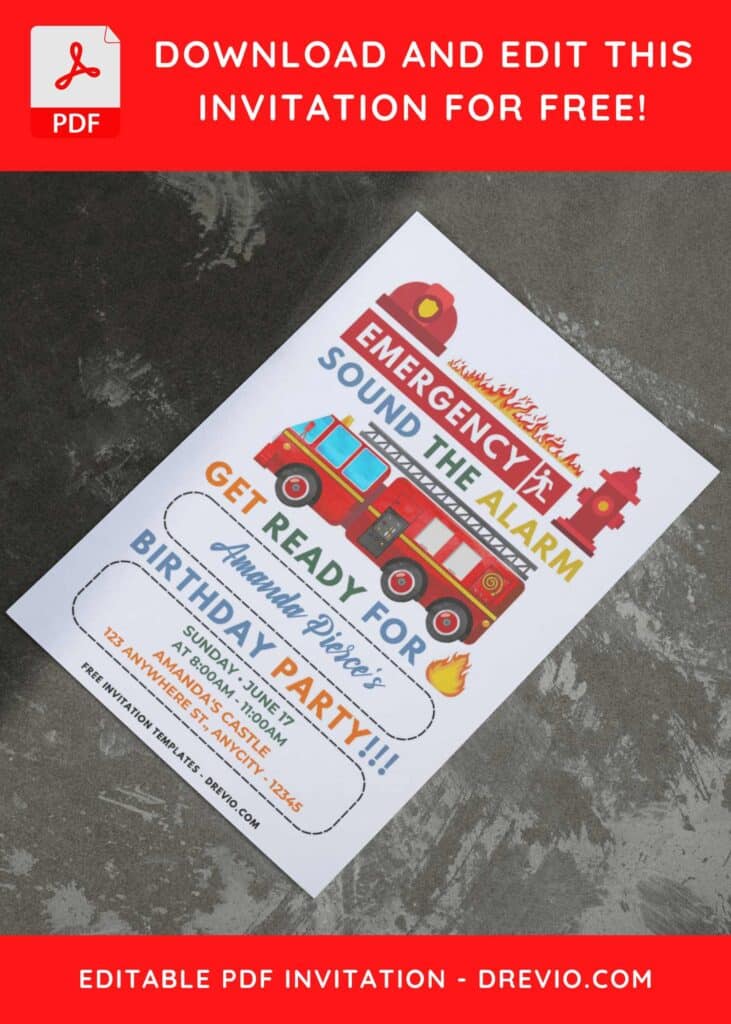 (Easily Edit PDF Invitation) Cute Firefighter Birthday Invitation Templates I