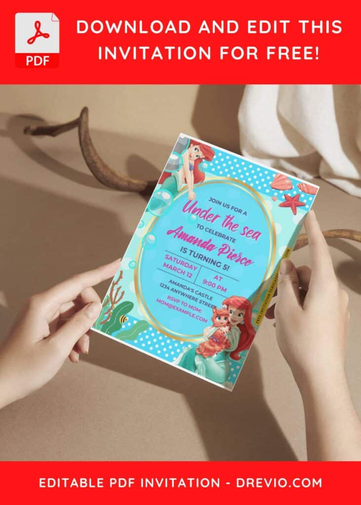 (Easily Edit PDF Invitation) Disney Ariel Little Mermaid Birthday Invitation
