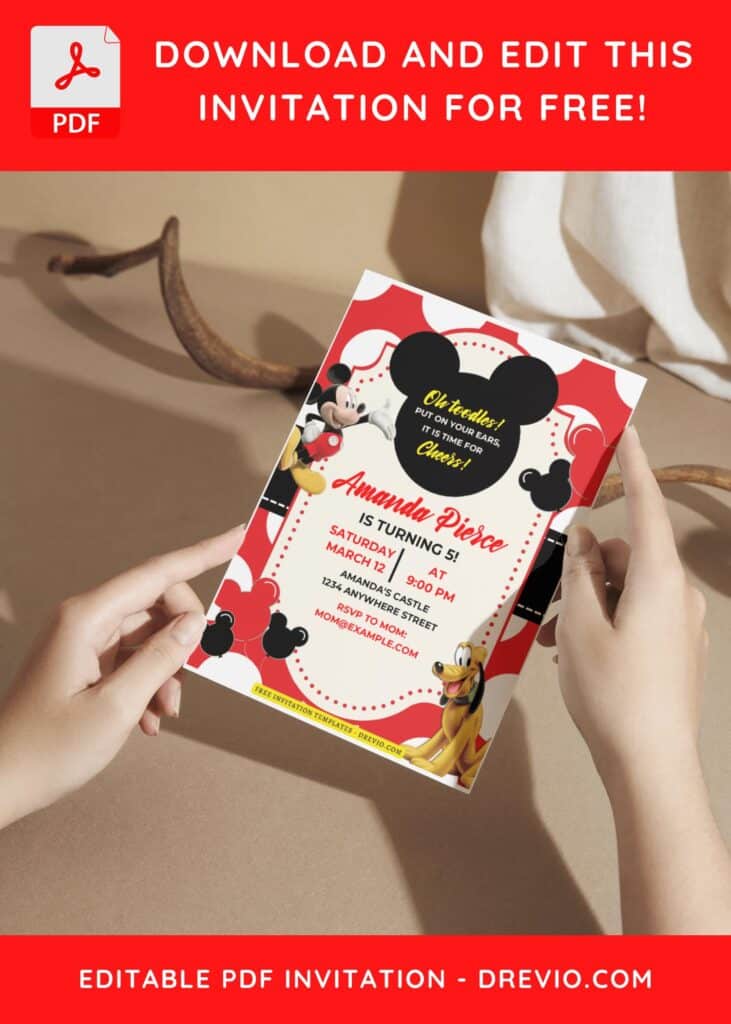 (Easily Edit PDF Invitation) Mickey Mouse Birthday Invitation A
