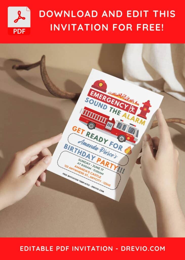 (Easily Edit PDF Invitation) Cute Firefighter Birthday Invitation Templates A