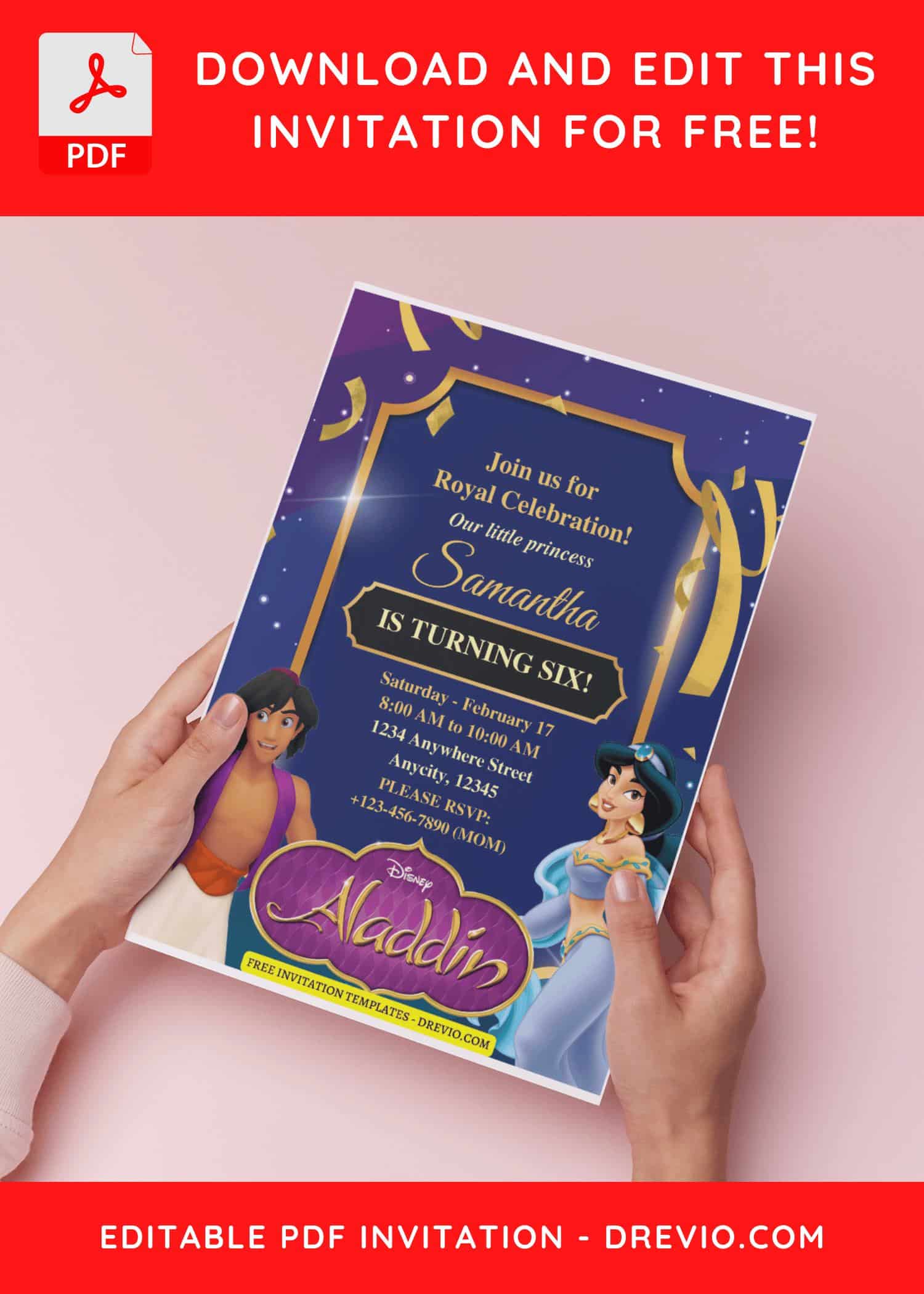 (Easily Edit PDF Invitation) Shimmering Aladdin Birthday Invitation