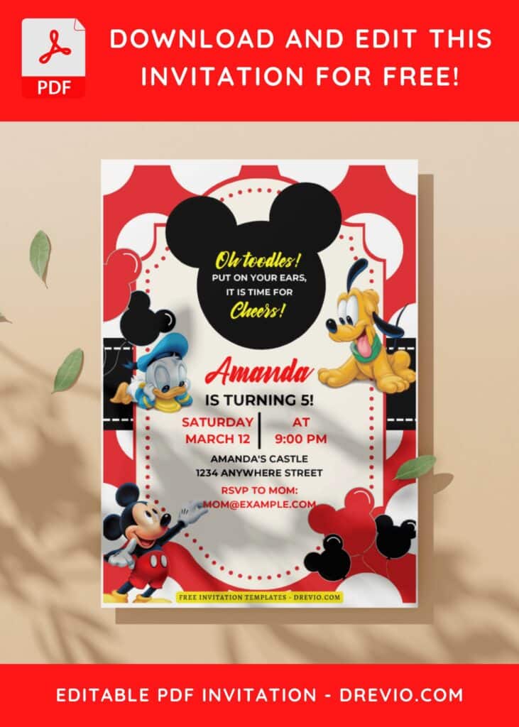 (Easily Edit PDF Invitation) Mickey Mouse Birthday Invitation C