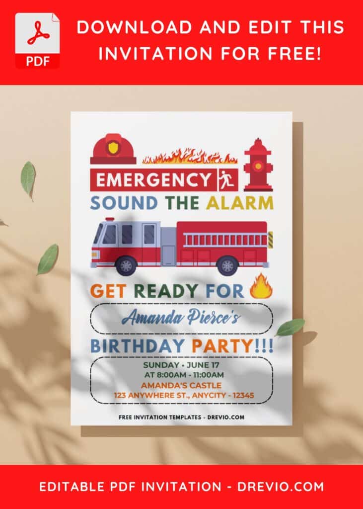 (Easily Edit PDF Invitation) Cute Firefighter Birthday Invitation Templates C