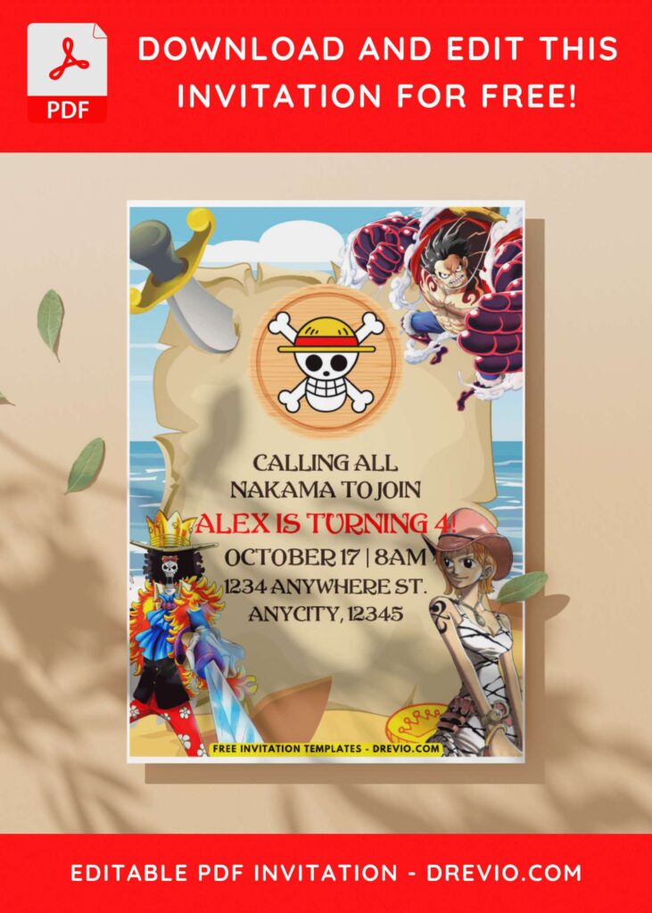 (Easily Edit PDF Invitation) One Piece Anime Birthday Invitation Templates I