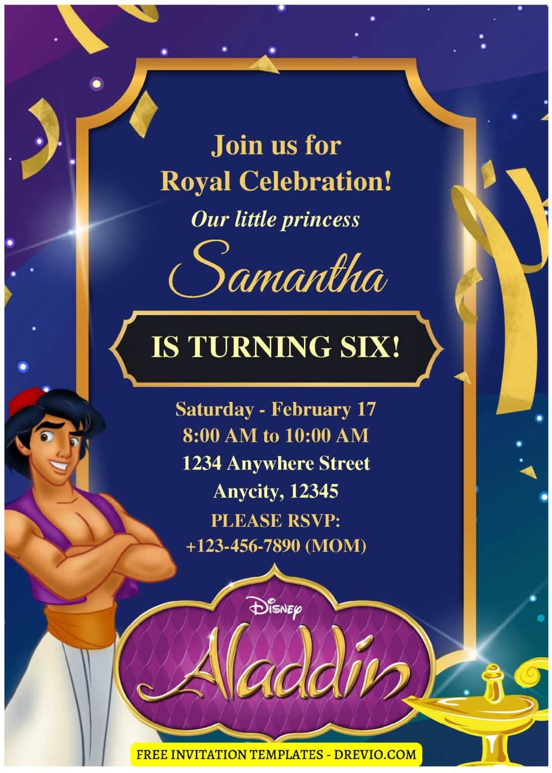 (Easily Edit PDF Invitation) Shimmering Aladdin Birthday Invitation