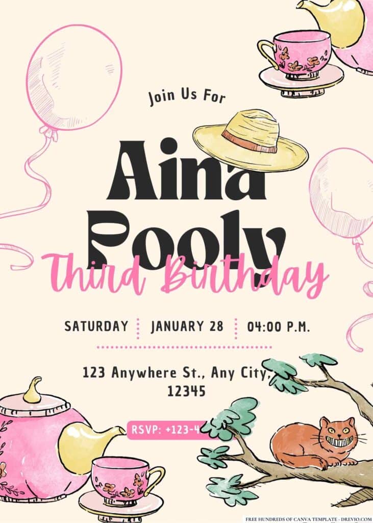 FREE Alice in Wonderland Birthday Invitations