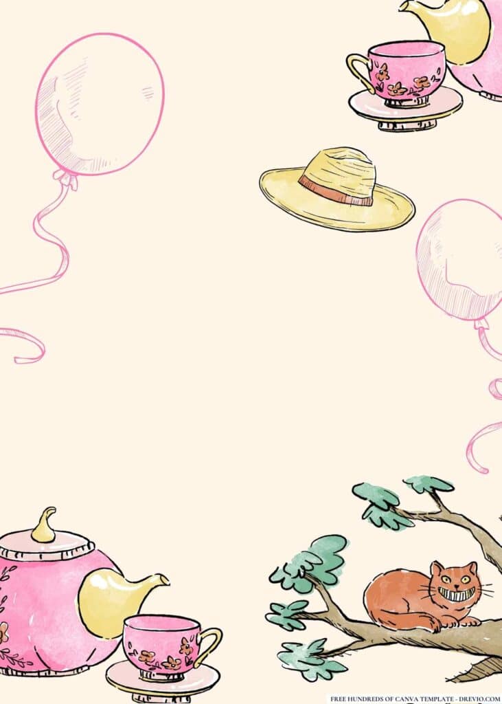 FREE Alice in Wonderland Mad Hatter s Tea Party Birthday Canva Templates 14